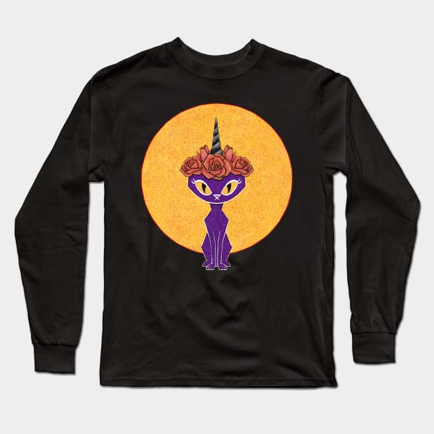 Purple Gothic Caticorn Long Sleeve T-Shirt by ViolaVixi